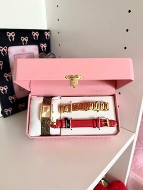 Juicy Couture Pink Boxed Watch Set with Gold and Red Straps